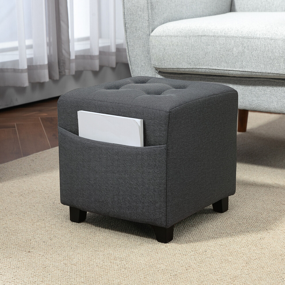 Homcom Small Footstool Square Ottoman With Padded Seat For Living Room Grey