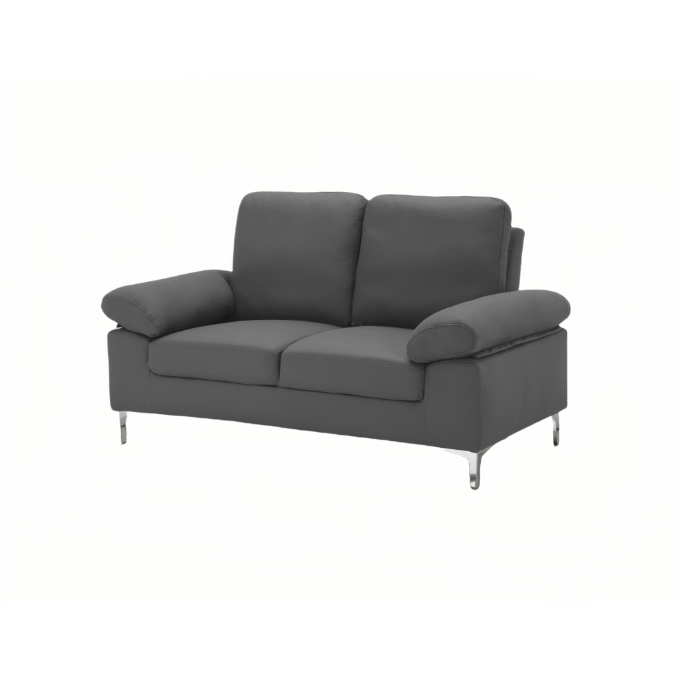 Modern Two Seater Sofa Grey Fabric with Chrome Feet - Comfortable Couch with Cushion for Living Room, Bedroom or Office