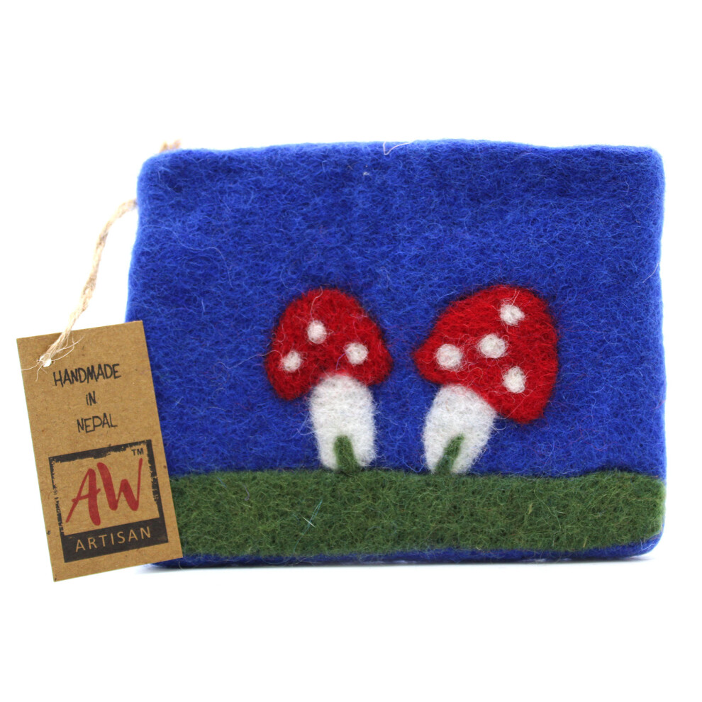 Natural Felt Zipper Pouch (asst) Mystic Mushrooms Small Pouch