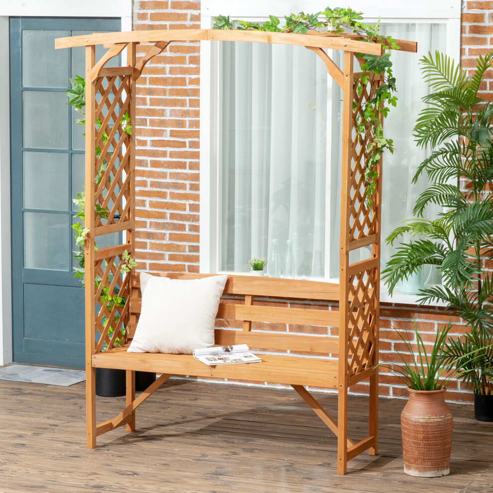 Outsunny Arch Pergola Garden Bench, Wooden Garden Arbour With Seat, Brown
