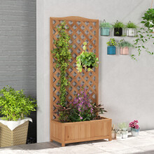Outsunny Garden Wooden Planter Box with Trellis Flower Raised Bed Brown