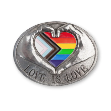 Pride Progress LGBTQ+ Love Heart Hands Polished Pewter Kilt Belt Buckle