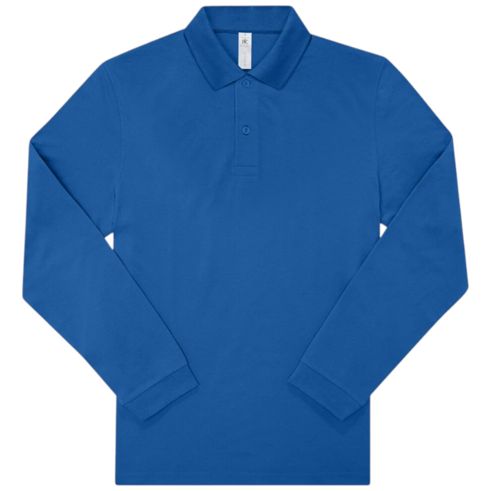 (M, Royal Blue) B&C MY POLO 210 LSL Mens Polo Shirts Long Sleeve Regular Fit Cotton Casual Tee