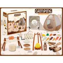 (34pcs with tent) Kids Camping Set with Tent Toy BBQ Grill Set Pretend Play Kitchen Cutting Food Set Indoor Outdoor Toys