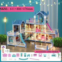 (9-Rooms-Blue) Diy Mini Doll House - 3d Assembling With Kids Walk-through Princess Castle