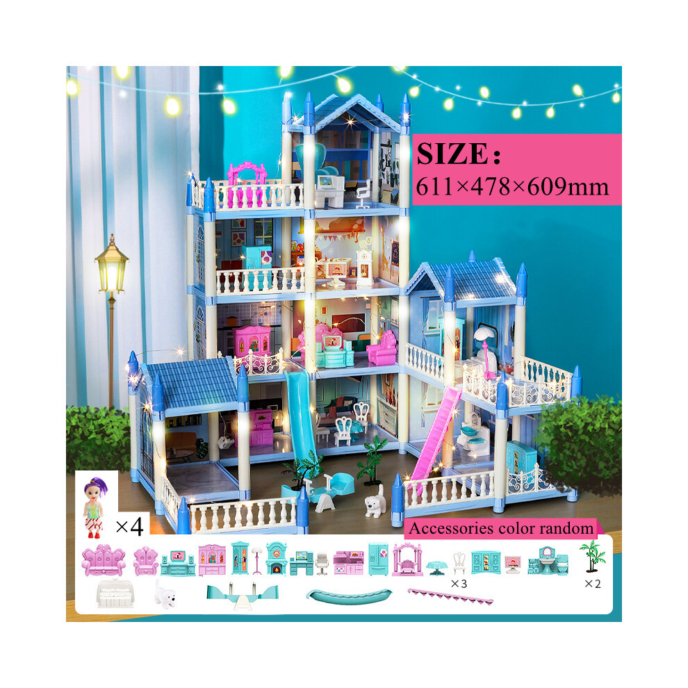 Photos - Doll Accessories  Diy Mini Doll House - 3d Assembling With Kids Walk-through Princess Castle(11-Rooms-Blue)