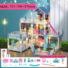 (7-Rooms-Blue) Diy Mini Doll House - 3d Assembling With Kids Walk-through Princess Castle