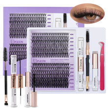 (9-16mm KIT) DIY Lash Extension Mix Styles Lash Clusters Individual with Bond&Seal Remover Tweezers Lash Brush