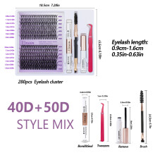 (40D 50D KIT) DIY Lash Extension Mix Styles Lash Clusters Individual with Bond&Seal Remover Tweezers Lash Brush