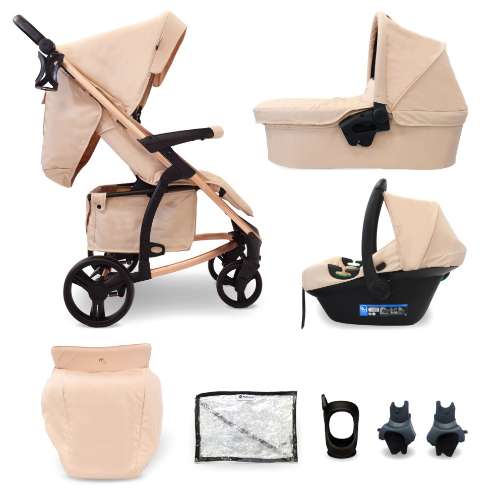 My Babiie MB200i 3-in-1 Travel System with i-Size Car Seat – Blush: Pram, Bassinet & Stroller with XL UPF50+ Canopy