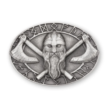 Handcrafted Nordic Runic Viking Warrior & Axe Matt Pewter Kilt Belt Buckle