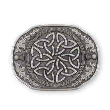 Elegant Celtic Trinity Knot & Scottish Thistle Matt Pewter Kilt Belt Buckle