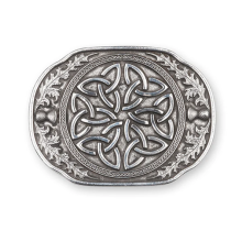 Elegant Celtic Trinity Knot & Scottish Thistle Polished Pewter Kilt Belt Buckle