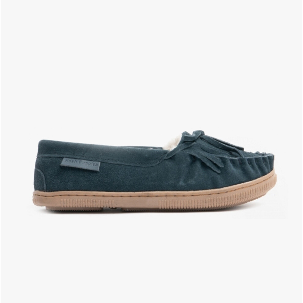 (UK 3) Hush Puppies ADDY Womens Suede Moccasin Slippers Navy