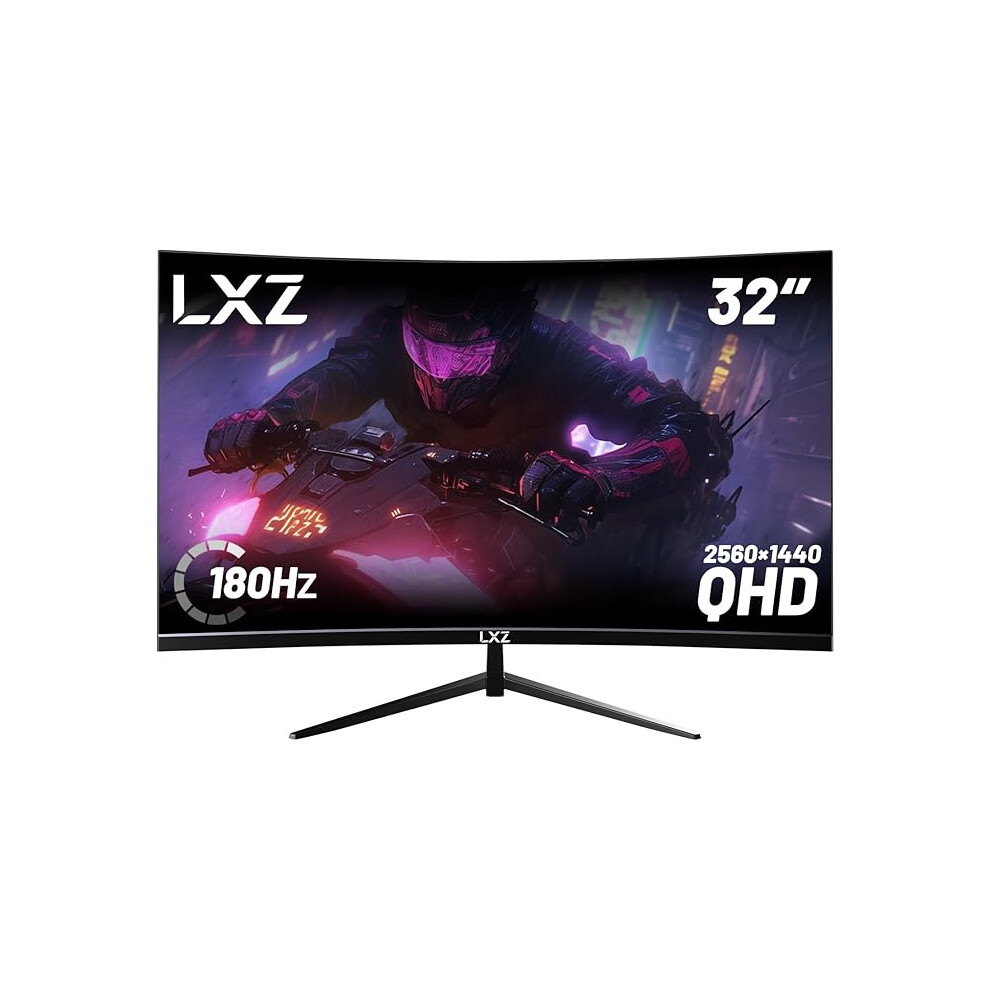 Lxz Black 32 Inch Computer Monitor 1500R, 2K Qhd (2560 * 1440) 180Hz Frameless Display With Freesync, Display Port Hdmi