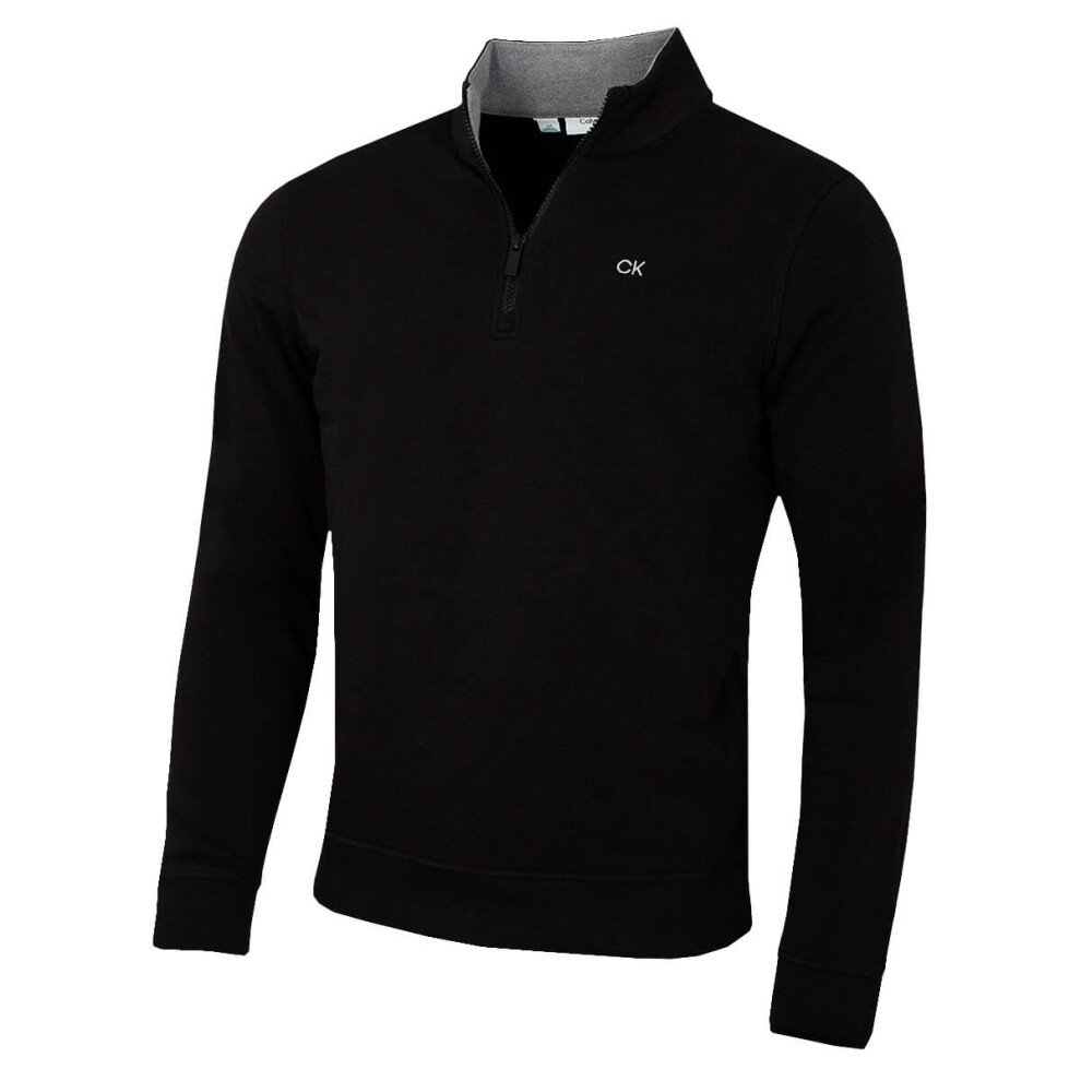 (S, Black) Calvin Klein Mens 2025 Rocky Half Zip Supersoft Stretch Golf Sweater