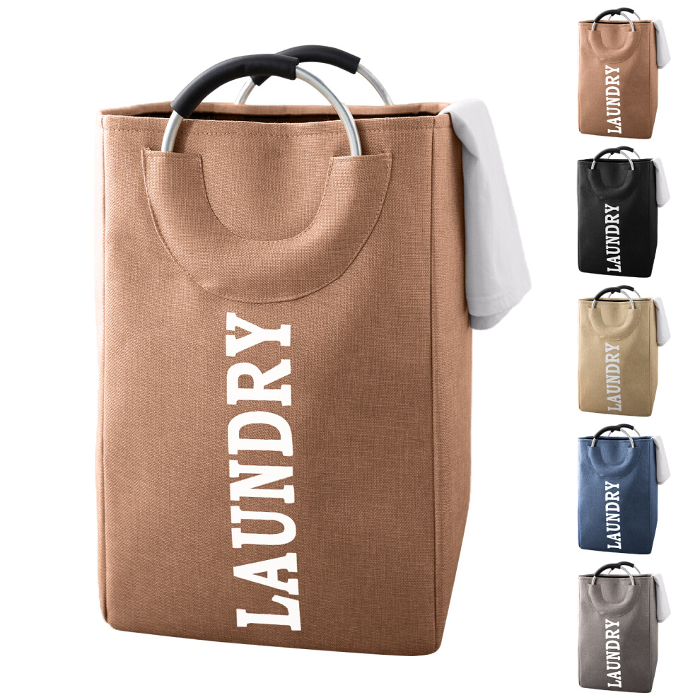 (Coffee) 43L Collapsible Laundry Basket, Polyester Clothes Bin Basket, Waterproof, Self-Standing Laundry Bag Foldable Hampers for Bedroom, Bathroom, Dorm