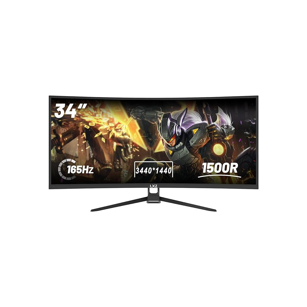 Lxz 34 Inch Curved Monitor 1500R, 3440 * 1440 165Hz Gaming Monitor With Freesync, Wide Viewing Angle, Display Port Hdmi - Black