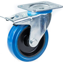 Roulette pivotante/frein de 100 mm avec caoutchouc élastique bleu sur roue centrale en nylon