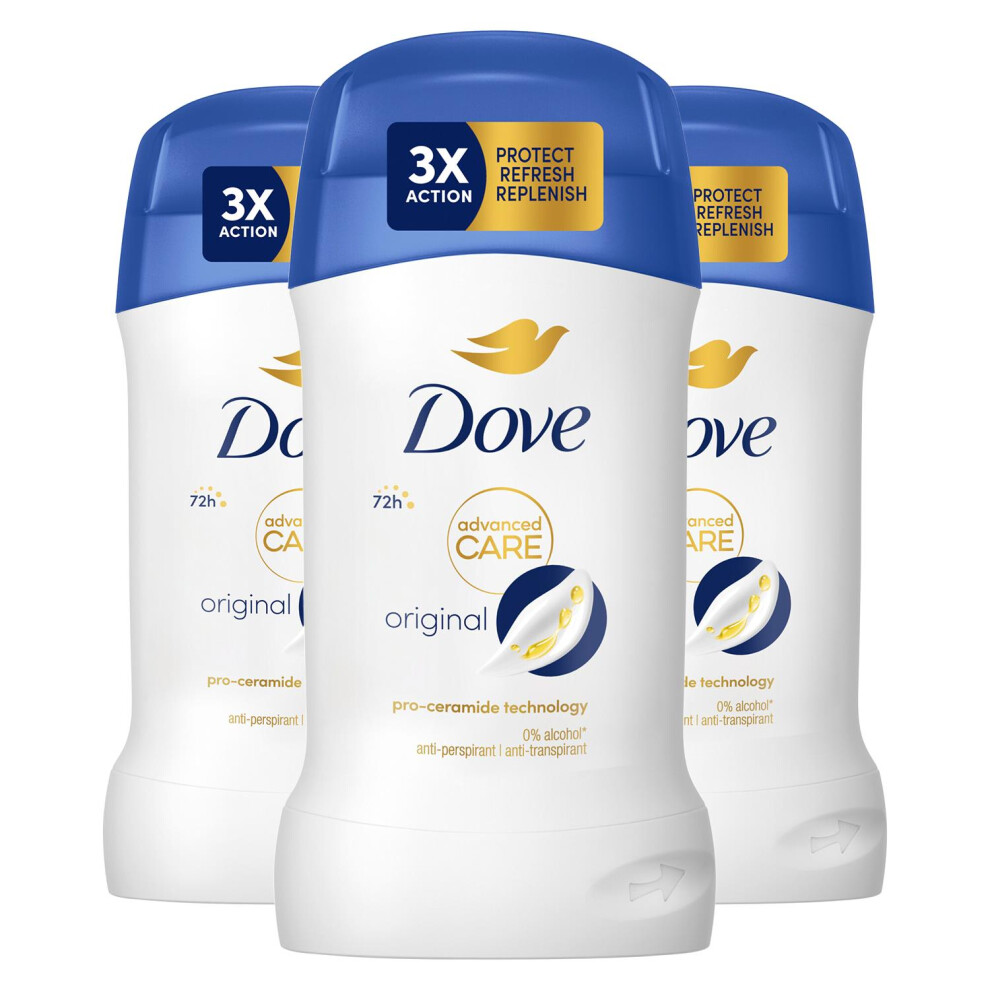 Dove Women Original Anti-Perspirant Deo Stick w/ 72H Sweat Protection 50ml, 3 Pk