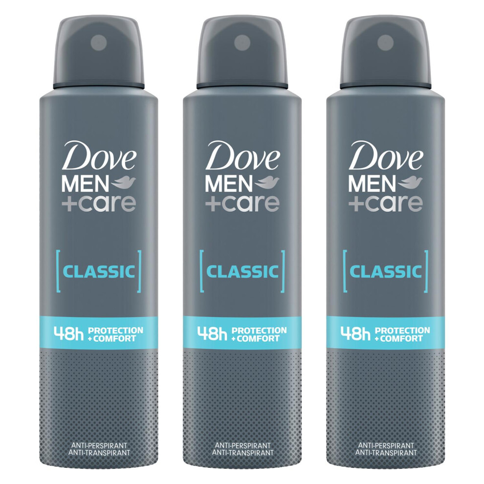 Dove Men's +Care Classic Antiperspirant With 48H Sweat Protection Deo 150Ml, 3 Pack