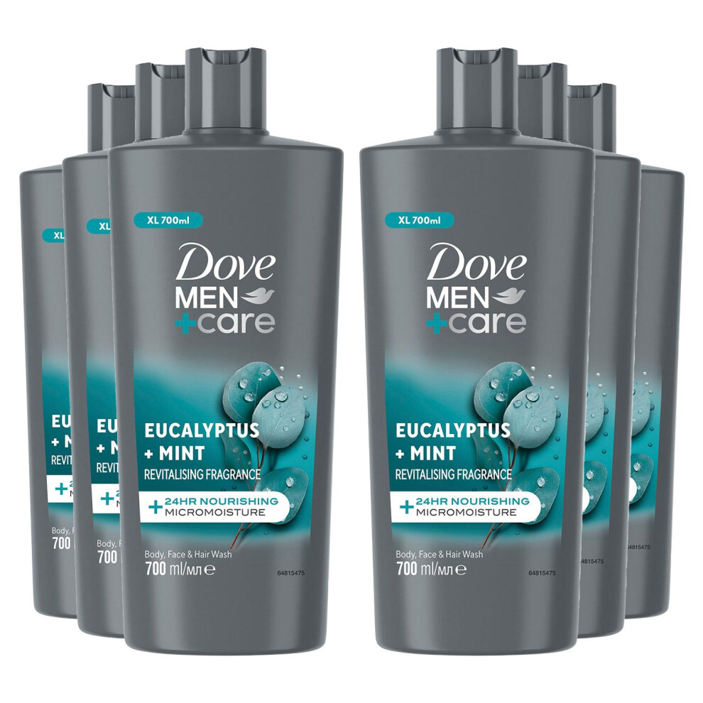 Dove Men+Care 3-in-1 Hair, Face and Body Wash Eucalyptus + Mint 700ml, 6 Pack