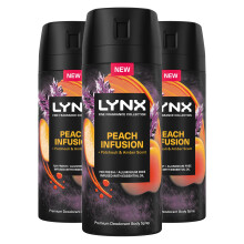 Lynx Body Spray Fine Fragrance Collection Peach Infusion for Men 150ml, 3 Pack