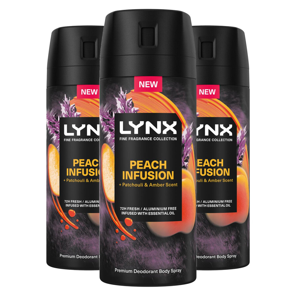 Lynx Body Spray Fine Fragrance Collection Infusion For Men 150Ml, 3 Pack Peach