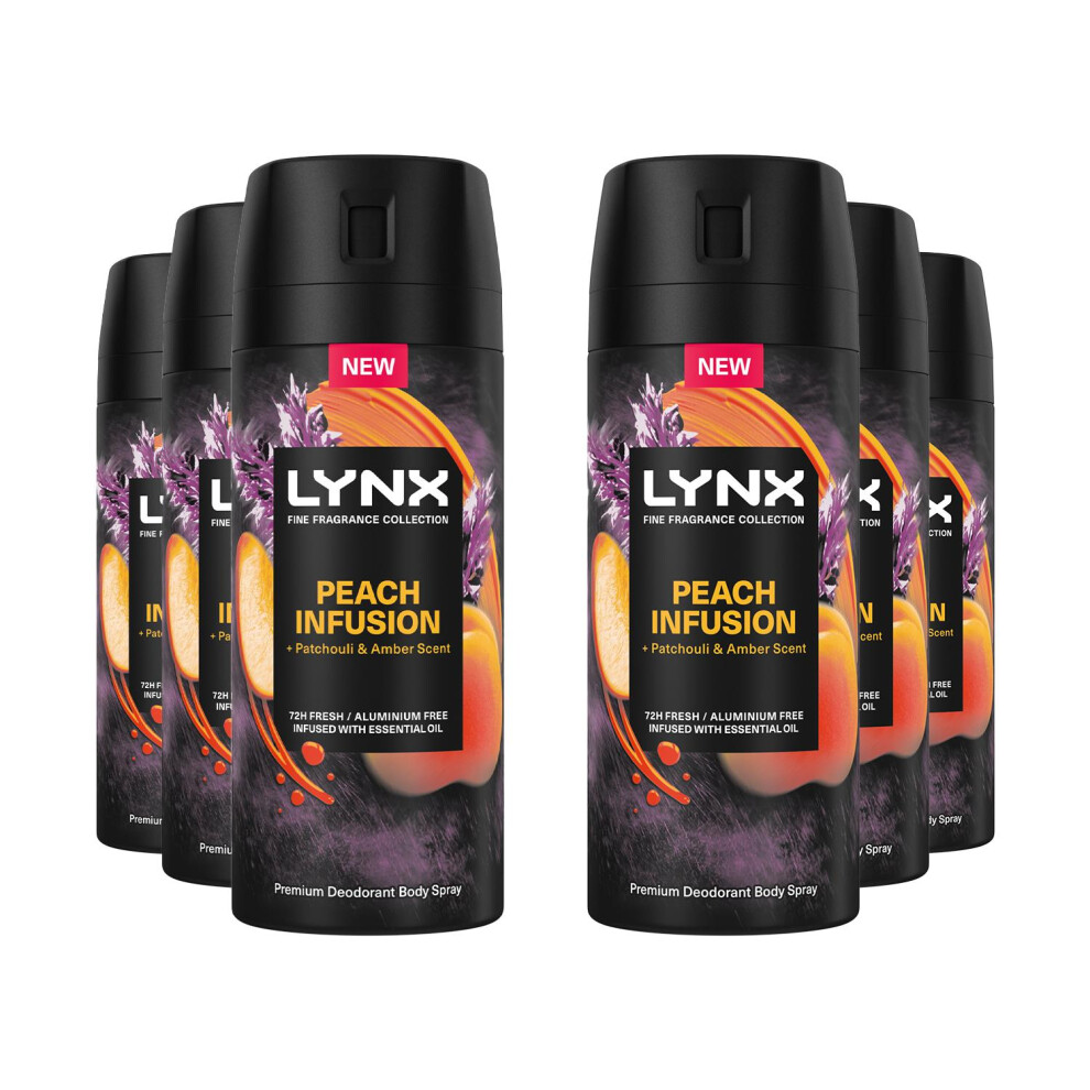 Lynx Body Spray Fine Fragrance Collection Peach Infusion for Men 150ml, 6 Pack-image-OPC-PFZ9YNR-NEW