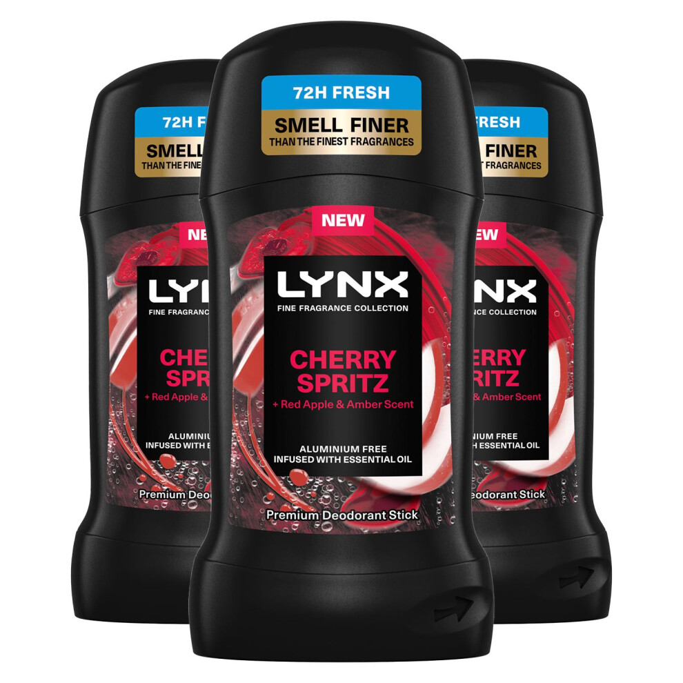 Lynx Deodorant Stick Cherry Spritz with 72Hrs Freshness 50ml, 3 Pack