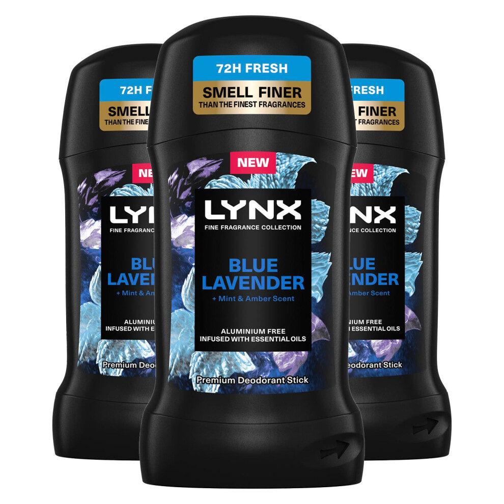 Lynx Deodorant Stick Blue Lavender with 72Hrs Freshness 50ml, 3 Pack