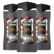 Lynx Black Vanilla Body Wash with 12Hrs of Freshness for Men 400ml, 3 Pack