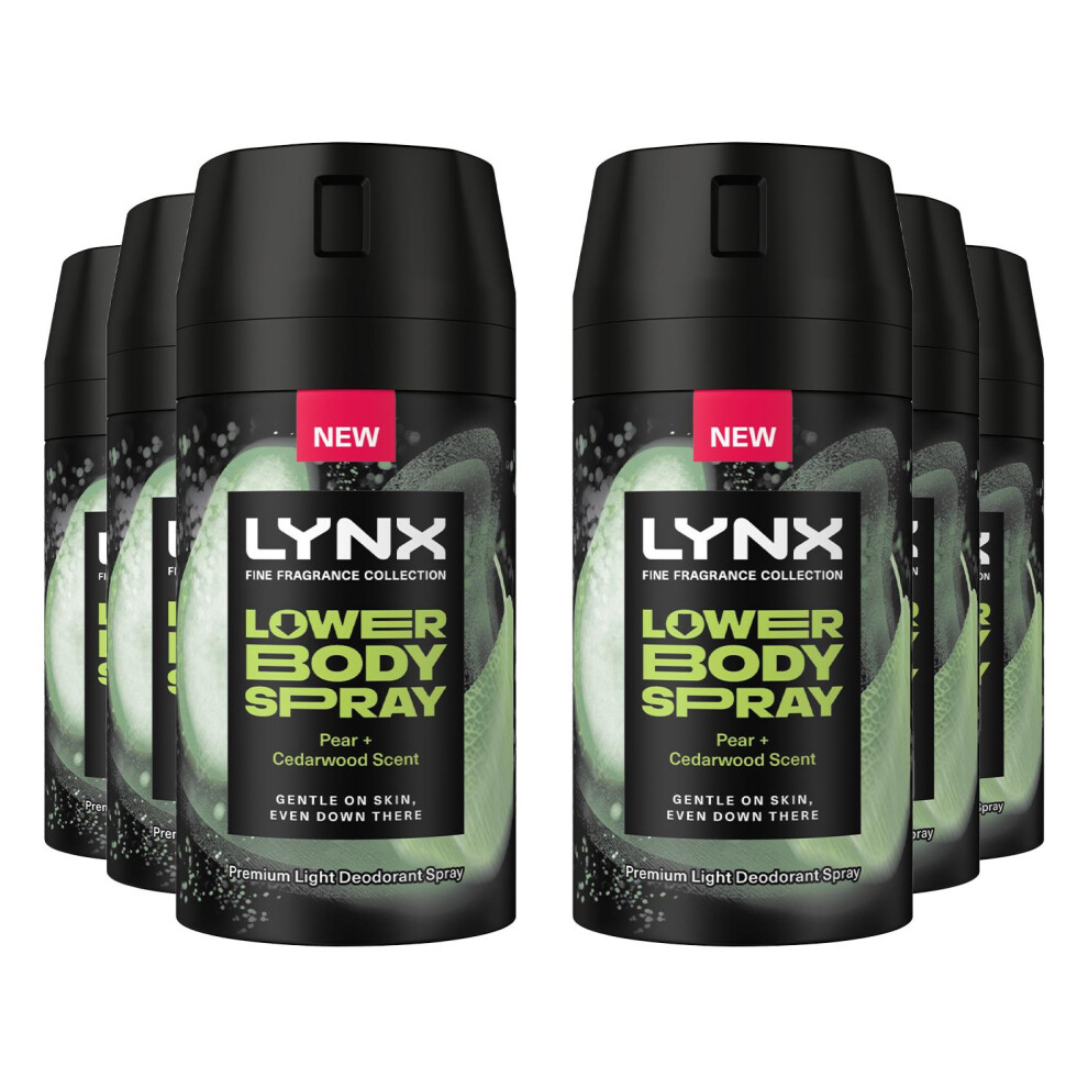 Lynx Lower Body Spray Pear + Cedarwood 72Hrs Of Freshness 100ml, 6 Pack