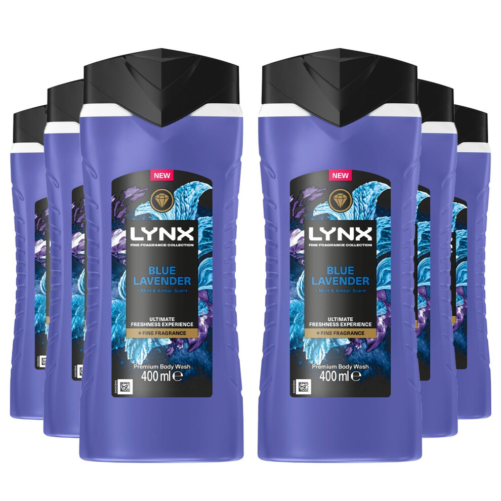 Lynx Blue Lavender Body Wash with 12Hrs of Freshness for Men 400ml, 6 Pack