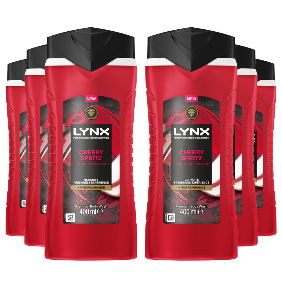 Lynx Cherry Spritz Body Wash With 12Hrs Of Freshness For Men 400ml, 6 Pack