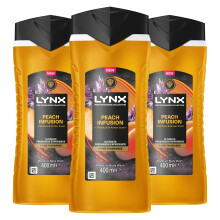 Lynx Peach Infusion Body Wash with 12Hrs of Freshness for Men 400ml, 3 Pack