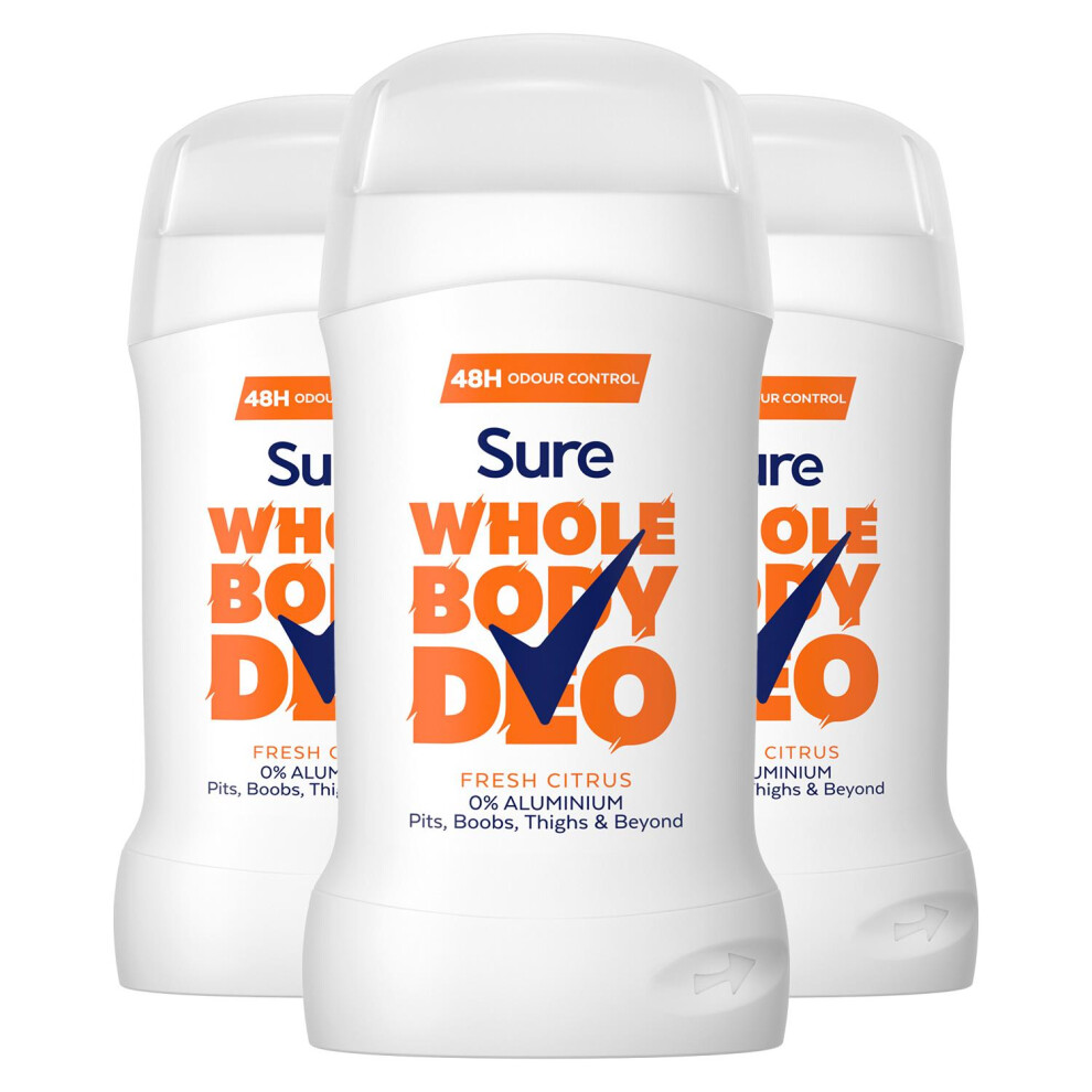 Sure Women Whole Body Deodorant Stick Fresh Citrus Aluminium Free 50ml, 3 Pack