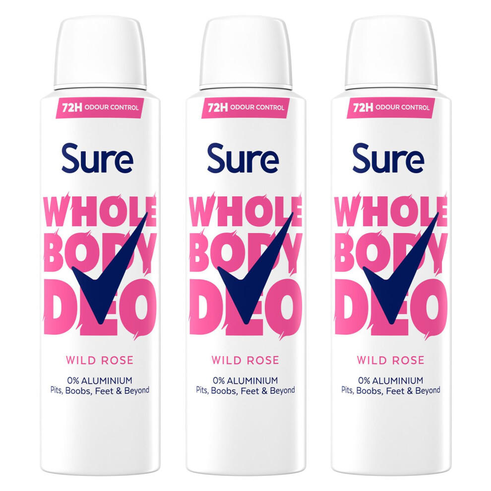 Sure Women Wild Rose Whole Body Deodorant Spray Aluminium Free 150ml, 3 Pack