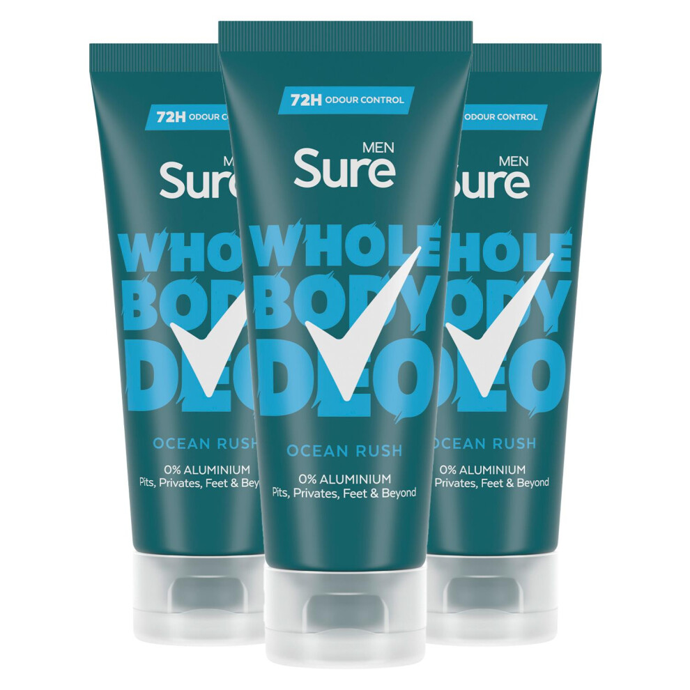 Sure Men Whole Body Deodorant Cream Ocean Rush with 72H Odour Control 75ml, 3 Pk