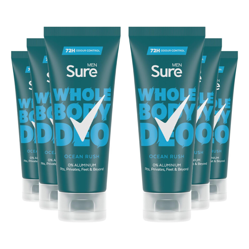 Sure Men Whole Body Deodorant Cream Ocean Rush with 72H Odour Control 75ml, 6 Pk