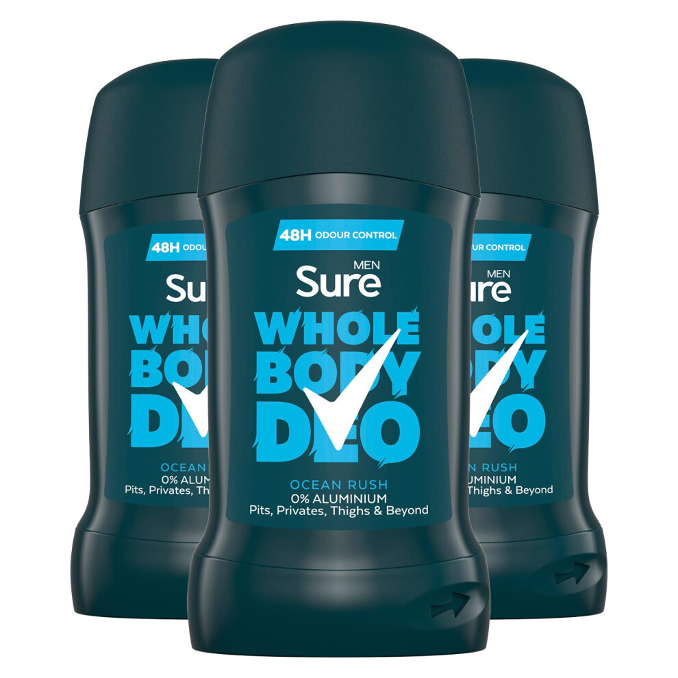 Sure Men Deodorant Stick Ocean Rush with 48Hrs of Odour Control 50ml, 3 Pack