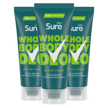 Sure Men Whole Body Deodorant Cream Active Fresh w/ 72H Odour Control 75ml, 3 Pk