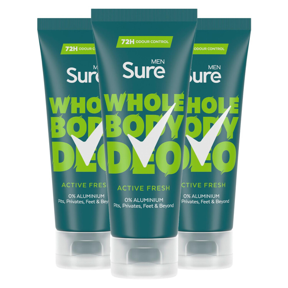 Sure Men Whole Body Deodorant Cream Active Fresh w/ 72H Odour Control 75ml, 3 Pk