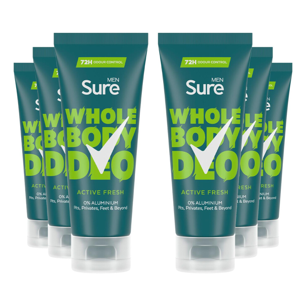 Sure Men Whole Body Deodorant Cream Active Fresh W/ 72H Odour Control 75Ml, 6 Pk