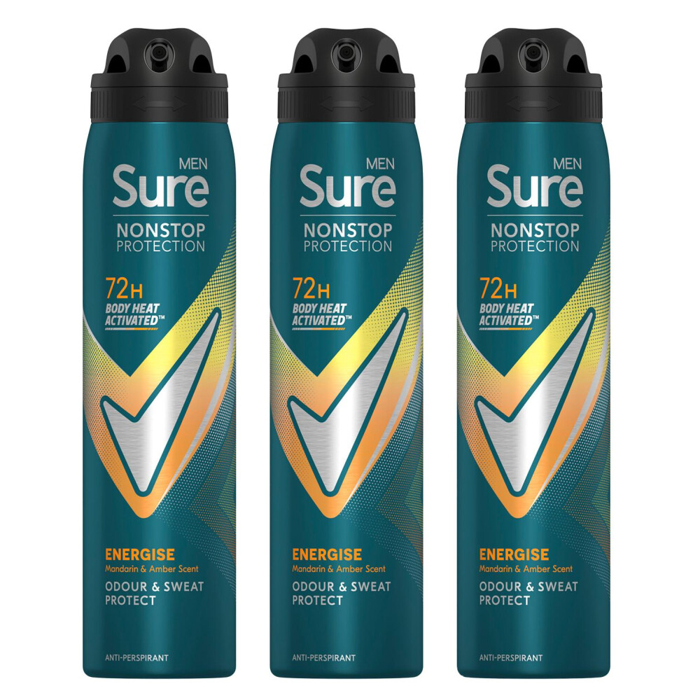 Sure Men Energise Deodorant Spray with 72H Nonstop Protection 250ml, 6 Pack - Image 4