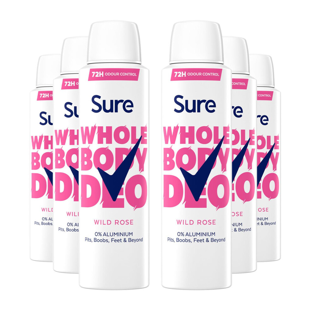 Sure Women Wild Rose Whole Body Deodorant Spray Aluminium Free 150Ml - 6 Pack | 72H Odour Control | Odour Adapt Technology | 64834084