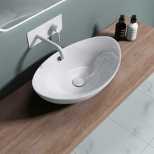 Durovin Bathrooms Oval Countertop Basin Ceramic Bathroom Basin - Vessel Sink - Deep Fill With Overflow Slot (590 x 380 x 190mm)