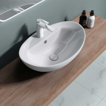 Durovin Bathrooms Ceramic Bathroom Basin - Countertop Sink Vessel - Single Tap Hole With Overflow - Oval Washing Sink Deep Fill (590 x 390 x 210mm)