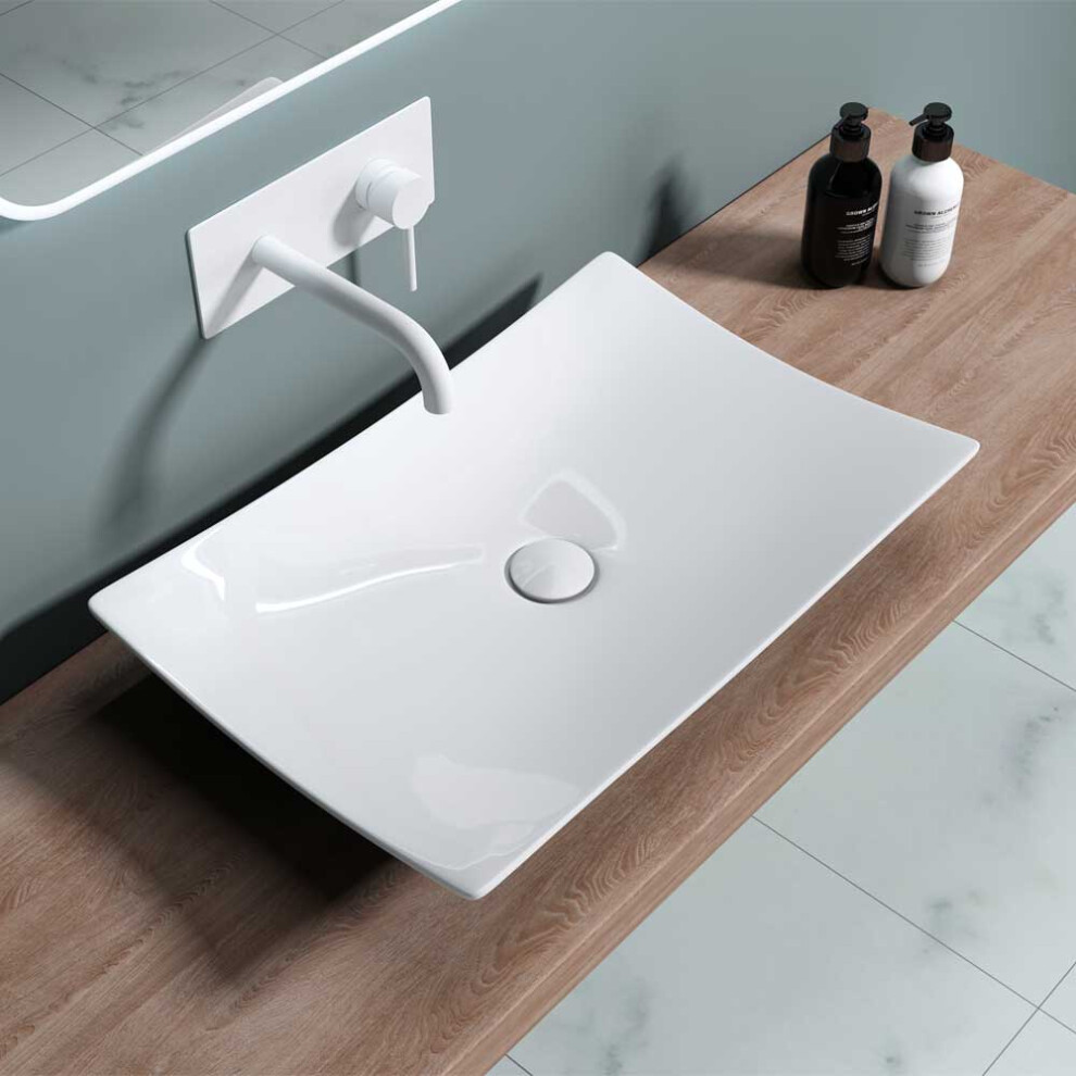Durovin Bathrooms Ceramic Bathroom Basin - Countertop Sink Modern Rectangular Vessel Sink - 600 X 395Mm (Wxd) 5060724233660
