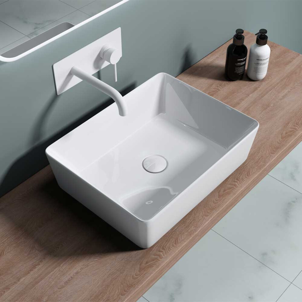 Durovin Bathrooms Ceramic Bathroom Basin - Countertop Sink Vessel - Rectangular Washing Bowl Thin Rim (485 X 375 X 135Mm) 5060724233585